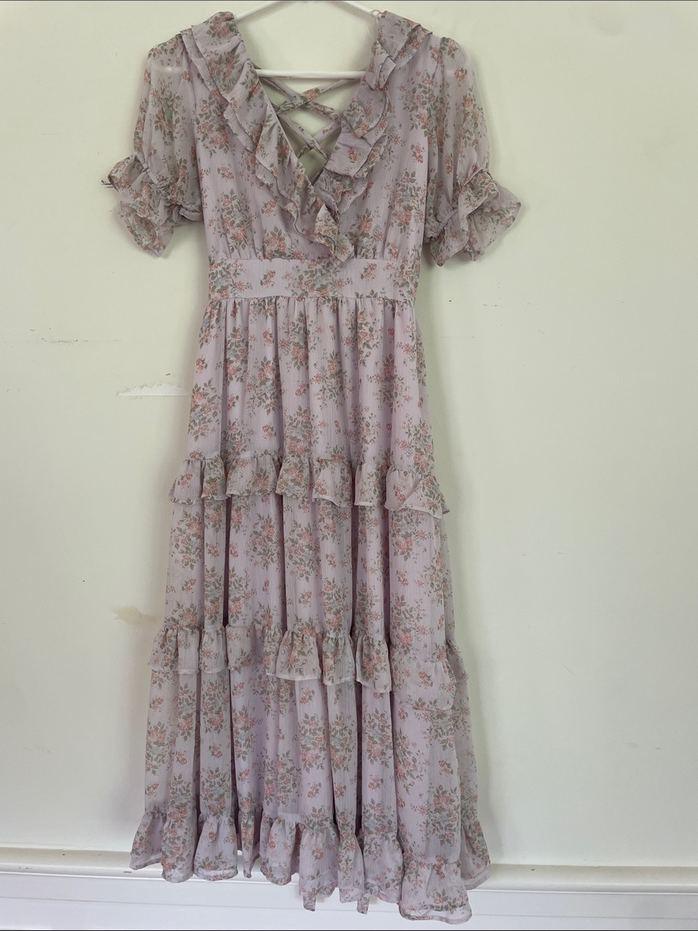 Altar'd State Lavender Floral Ruffle Maxi Dress